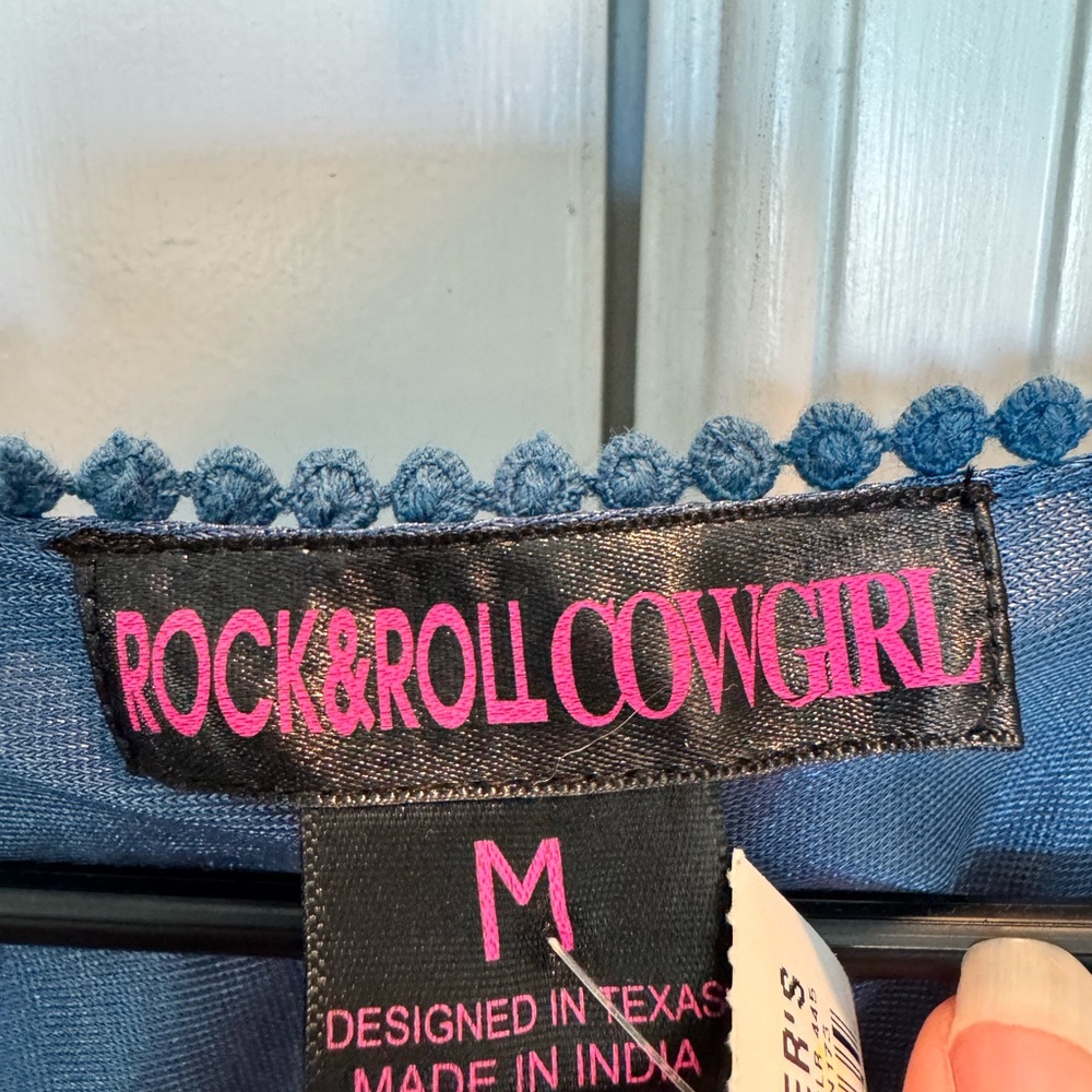Rock & Roll Cowgirl Blue V-Neck Bell Sleeve Tunic - Picture 3 of 7